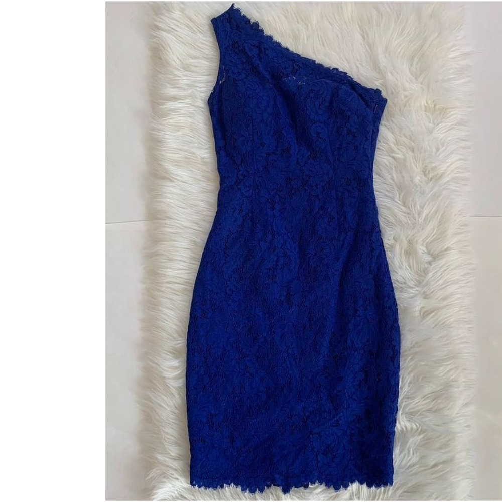 Eliza J Blue Lace One Shoulder Dress 4 Cocktail